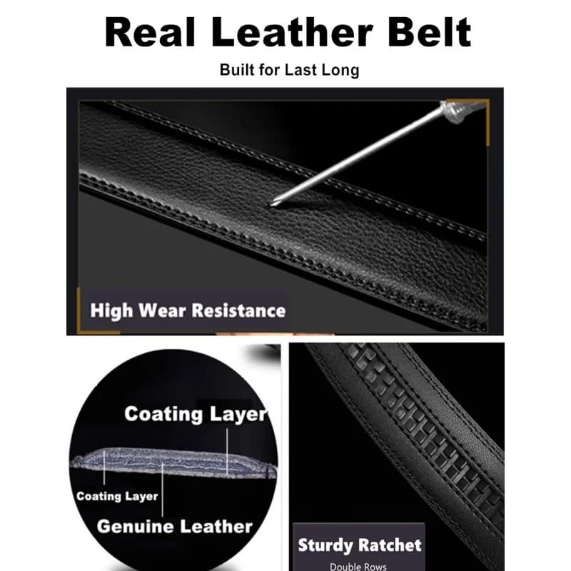 Ceinture décontractée en cuir véritable de haute qualité pour hommes, ceintures à boucle automatique