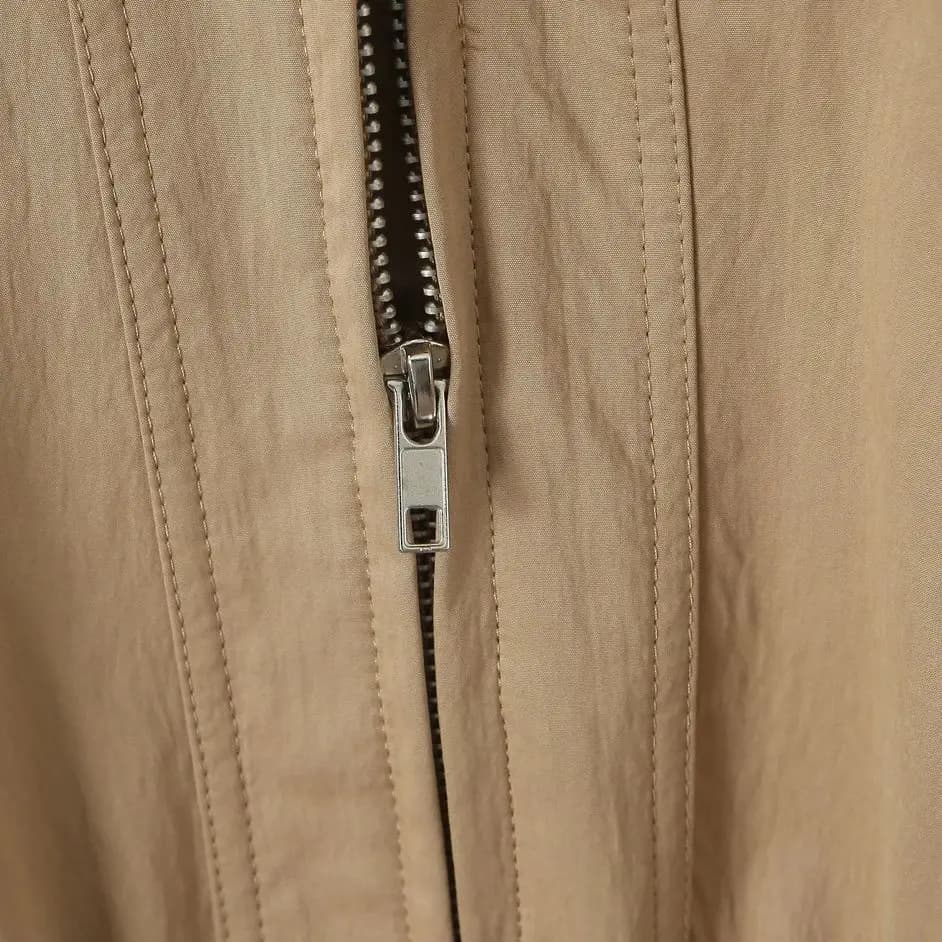 Manteau Safari en Faux Cuir Épissé pour Femme, Veste à Fermeture Éclair, 2 Poches Avant, Taille arti