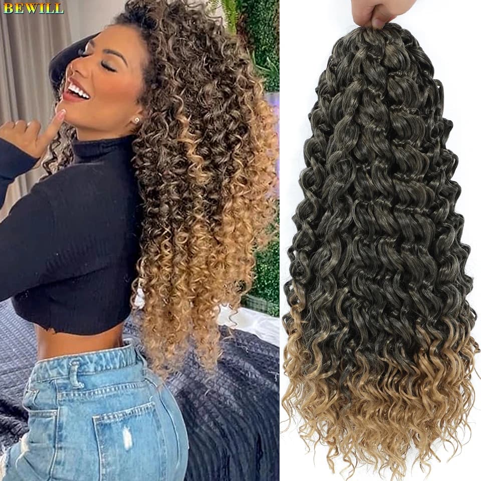BEWILL GoGo Curl Cheveux en crochet, 14 et 18 pouces, ondes d'eau, boucles de plage, cheveux en croc