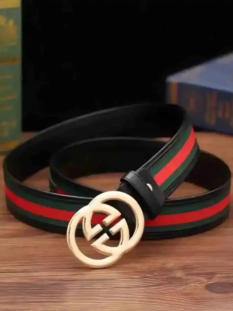 Ceinture de luxe polyvalente modèle 2026 - rayures rouges et vertes, ceinture en toile de haute qual
