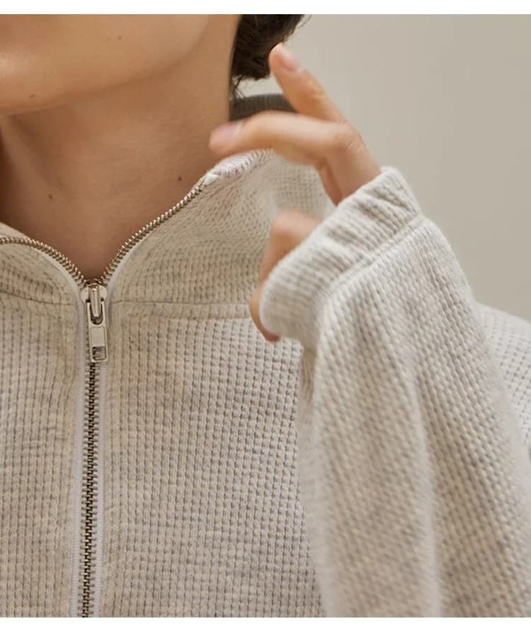 Sweats à capuche zippés en coton gaufré pour femmes, haut à manches longues, pulls PVD, vêtements es