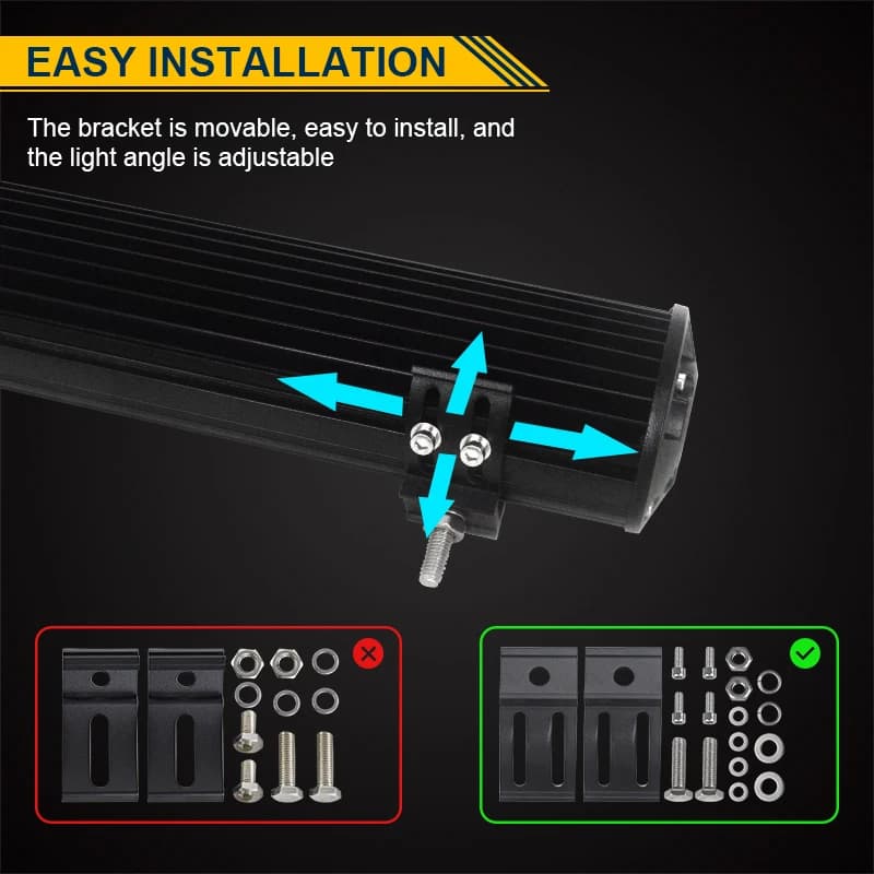 Barre lumineuse LED tout-terrain avec kit de fil de support rapide, lampes de travail pour voiture, 