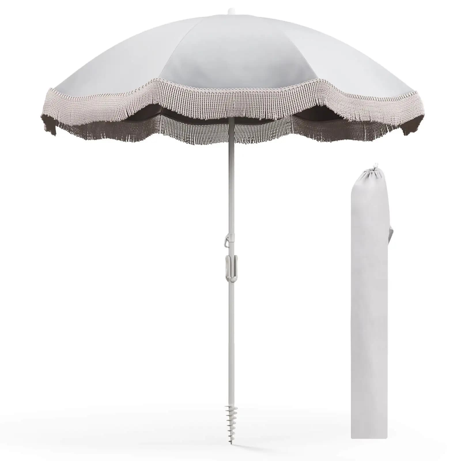 Frange extérieure de 6.5 pieds, parapluie avec sac de transport, bouton poussoir inclinable pour jar