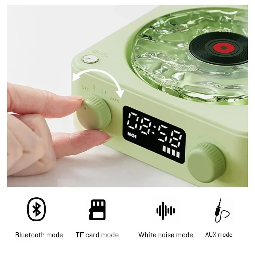Lecteur vinyle Waves, haut-parleur Bluetooth avec bruit blanc, haut-parleur rétro, aide au sommeil, 