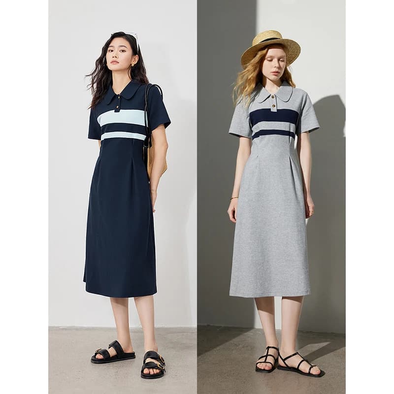 Robe polo à rayures et col rabattu pour femme, longueur couvertes, nouvelle collection été 2024