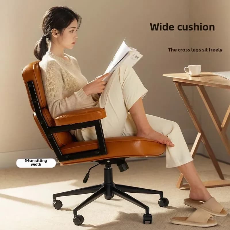 Chaise de bureau rétro en cuir, chaise de bureau pivotante inspirée du milieu du siècle pour le bure