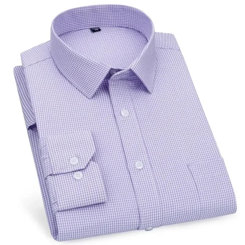 Chemises décontractées pour hommes, violet bleu, coton, coupe classique, manches longues, à carreaux