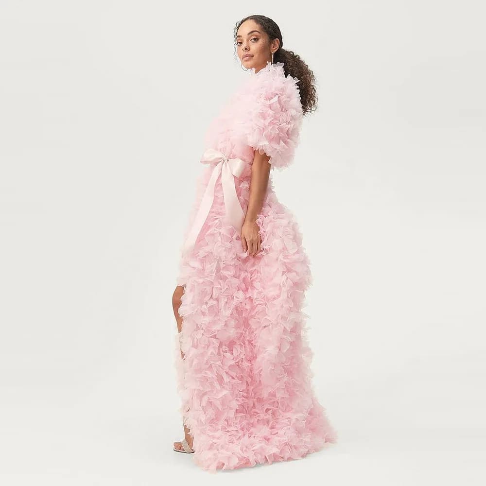Robes de soirée roses pour femmes à manches courtes, robes de mariée, robes de cérémonie d'anniversa