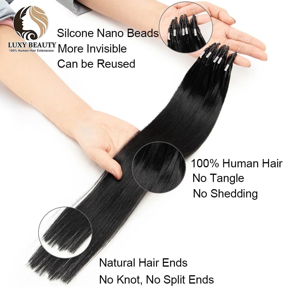 8D Micro perle Extensions de cheveux humains Silicone Nano anneau Extension de cheveux Invisible Min