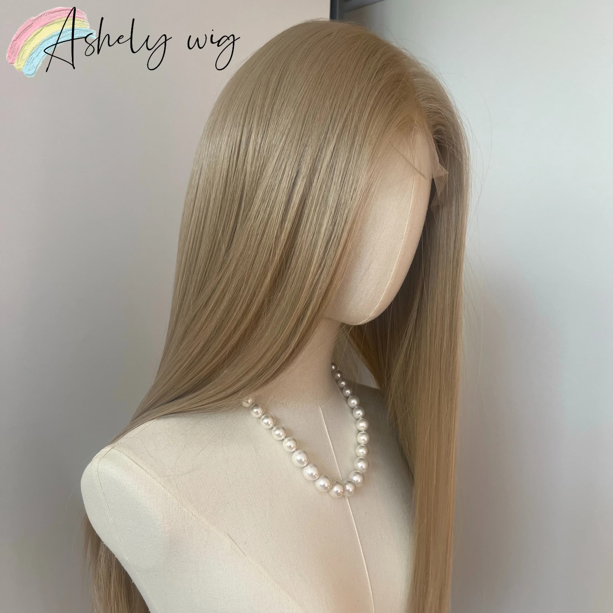 Ashely – perruque Lace Front Wig synthétique lisse et longue, blond platine, 26 pouces, 13x4, Fibers