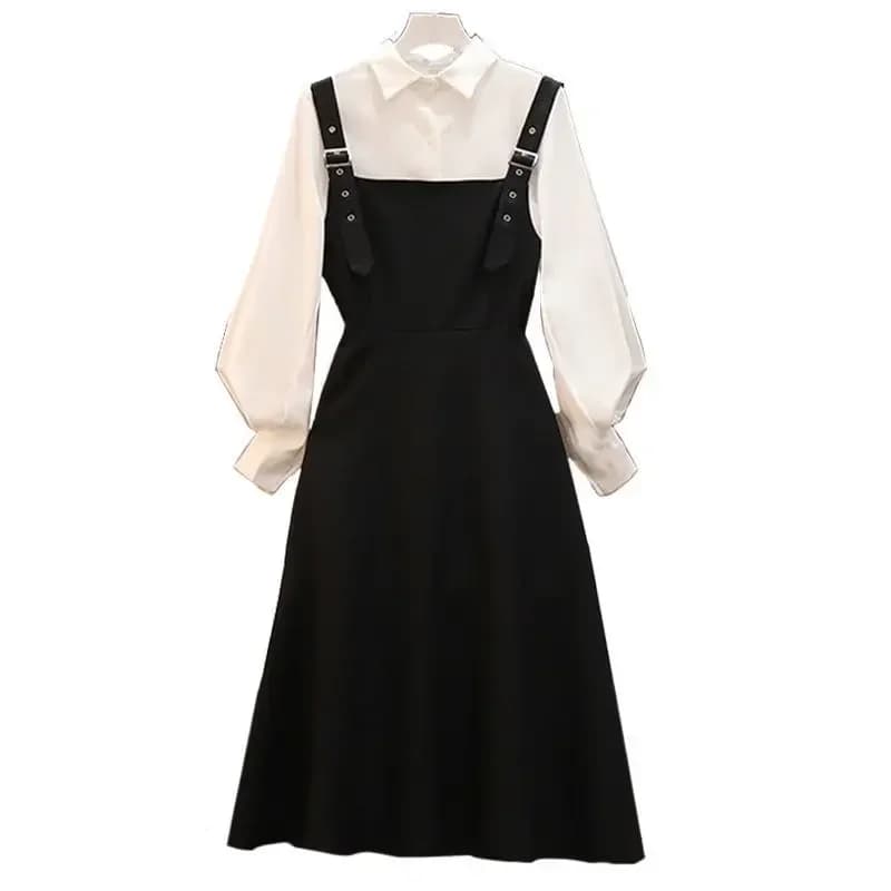 Ensemble deux pièces grande taille pour femmes, costume printemps et automne, chemise + robe à la mo