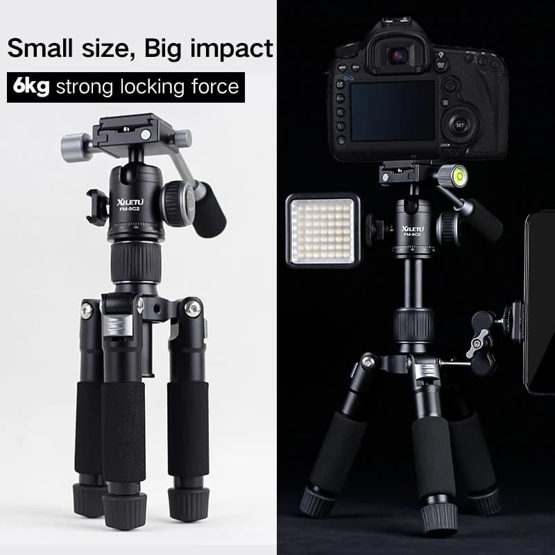 XILETU FM5C2 Mini trépied en métal Portable support de voyage léger avec poignée de tête à 360 degré