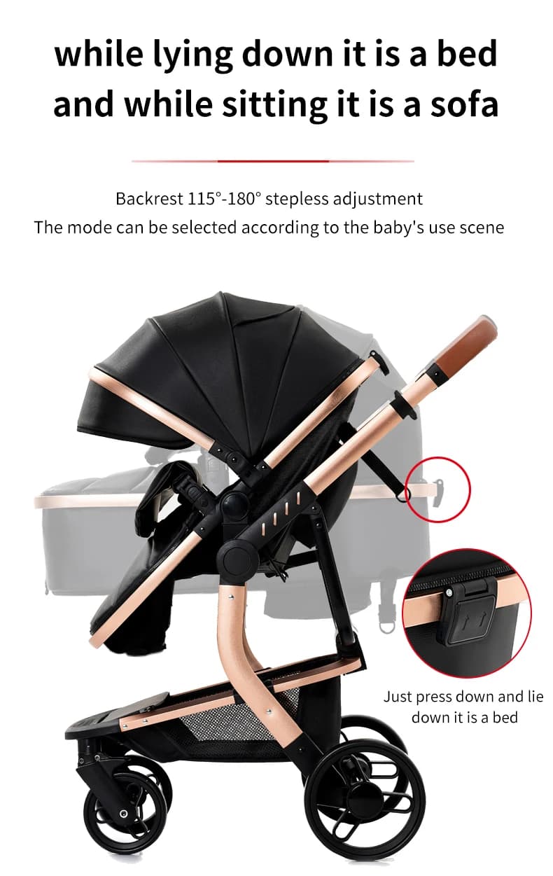 Poussette bébé 3 en 1, landau léger et pliable, poussette haute avec siège réversible, poussette com
