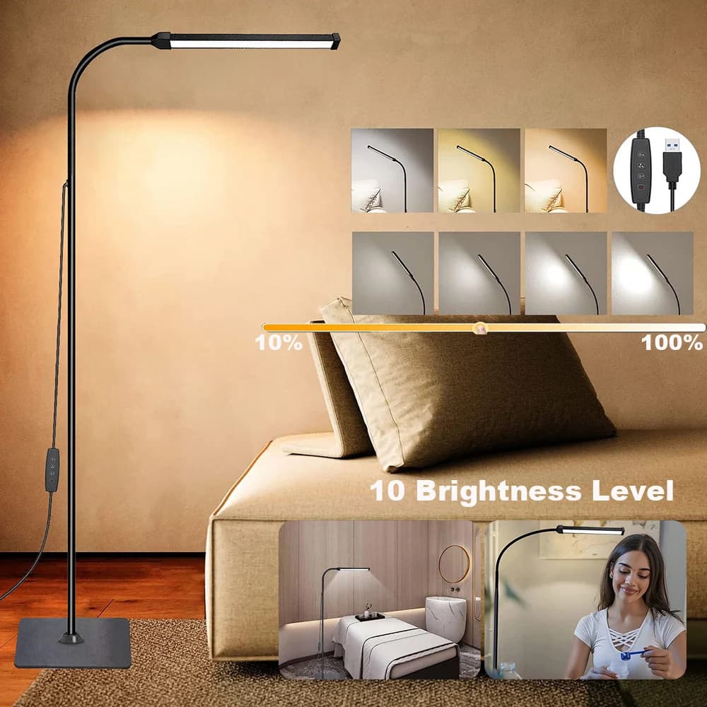 Lampadaire LED pour salon, support à col de cygne réglable, lumière à intensité variable, lampe de l