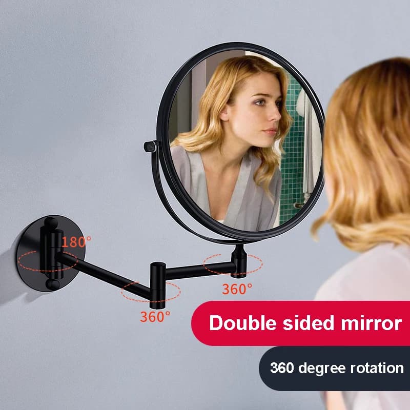 Miroir Circulaire Double Face Rétractable avec Cadre localité ou Noir, Rotation Résistante à 360 °, 