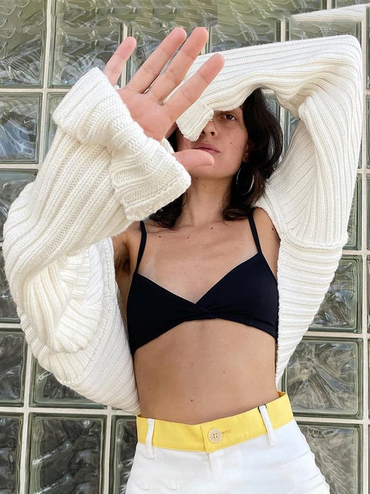 Tossy 2022 nouveau ZA pull haussements d'épaules pour femmes printemps haut court manches longues la