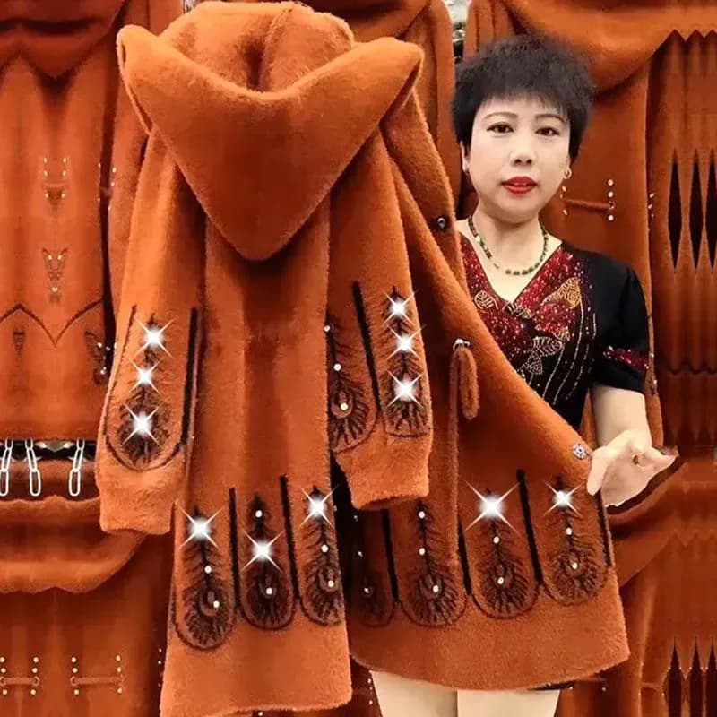 Manteau Long et Épais en Cachemire de Vison pour Femme, Cardigan Haut de Gamme, Vêtement d'Hiver pou