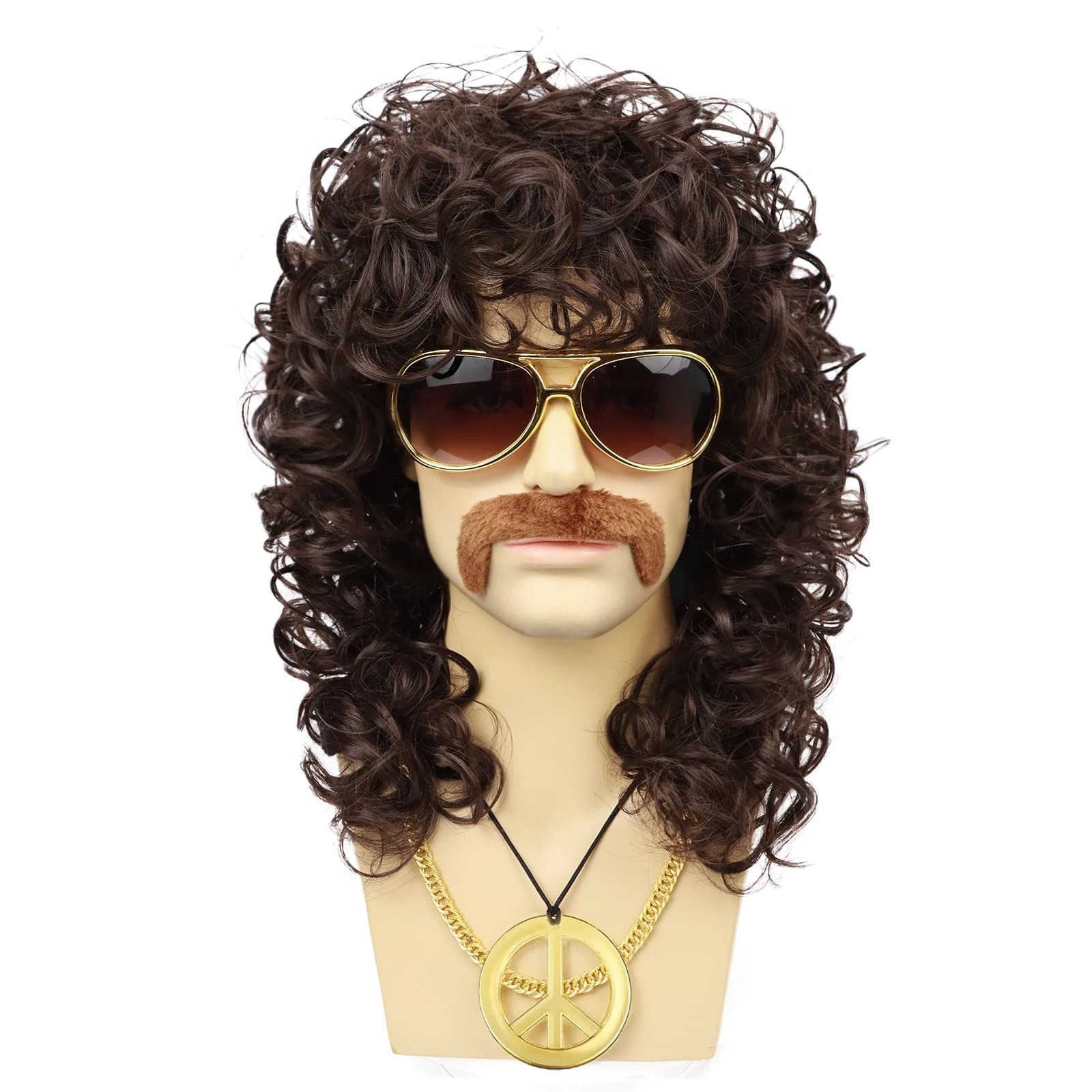 Perruques synthétiques des années 70 pour hommes, Disco pour fête d'halloween, cheveux courts marron