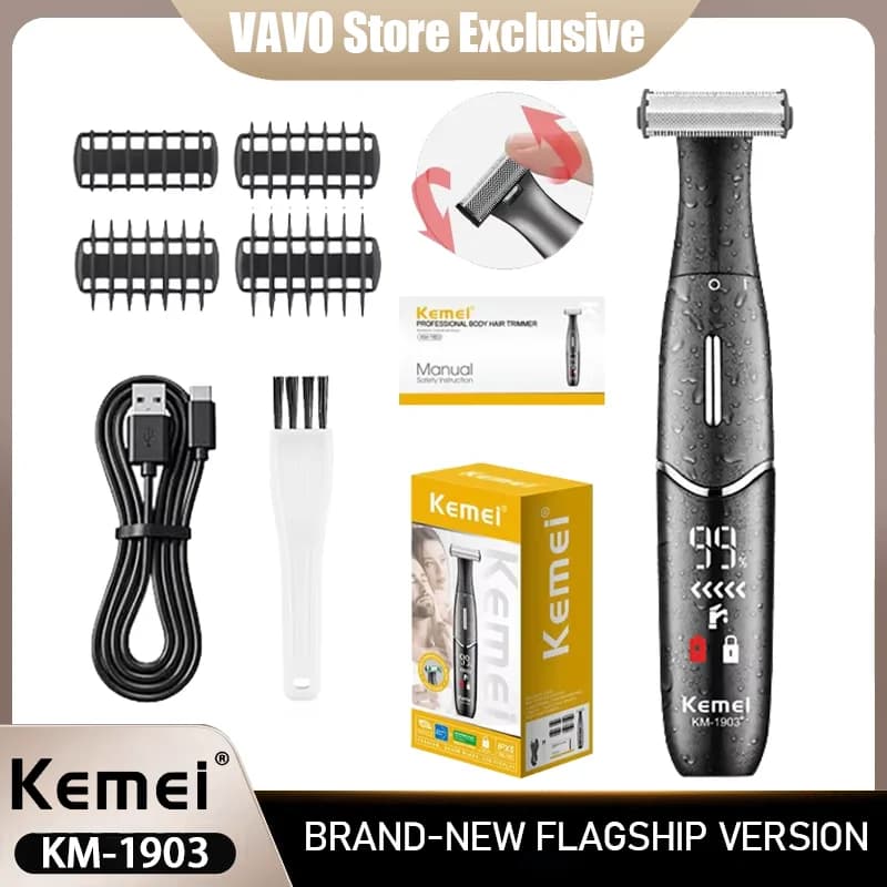 Kemei KM-1903 Tondeuse électrique privée unisexe Rasoir électrique avec écran LCD – Dispositif d'épi