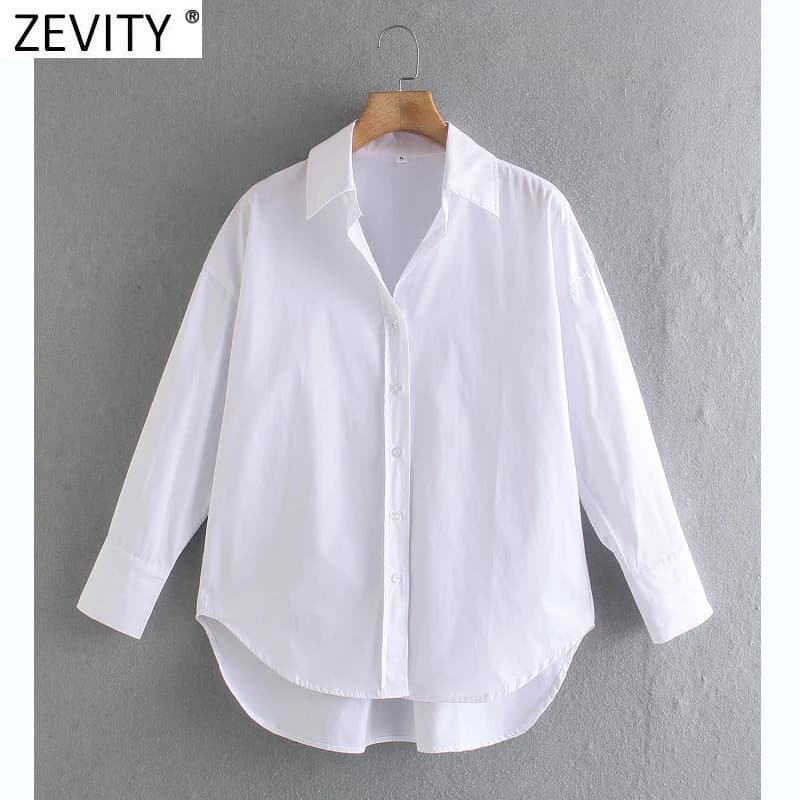 Zevity – Chemise en popeline à manches longues pour femmes, simple, Slim, décontractée, couleur bonb