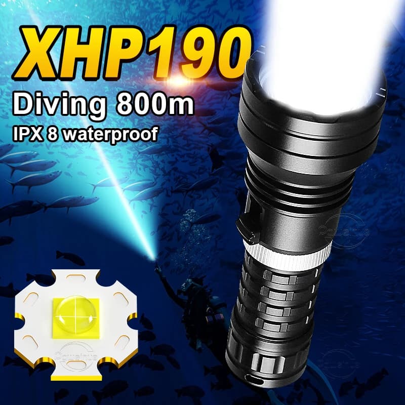 La plus puissante lampe de poche de plongée LED XHP190 lampe de poche de plongée sous-marine profess