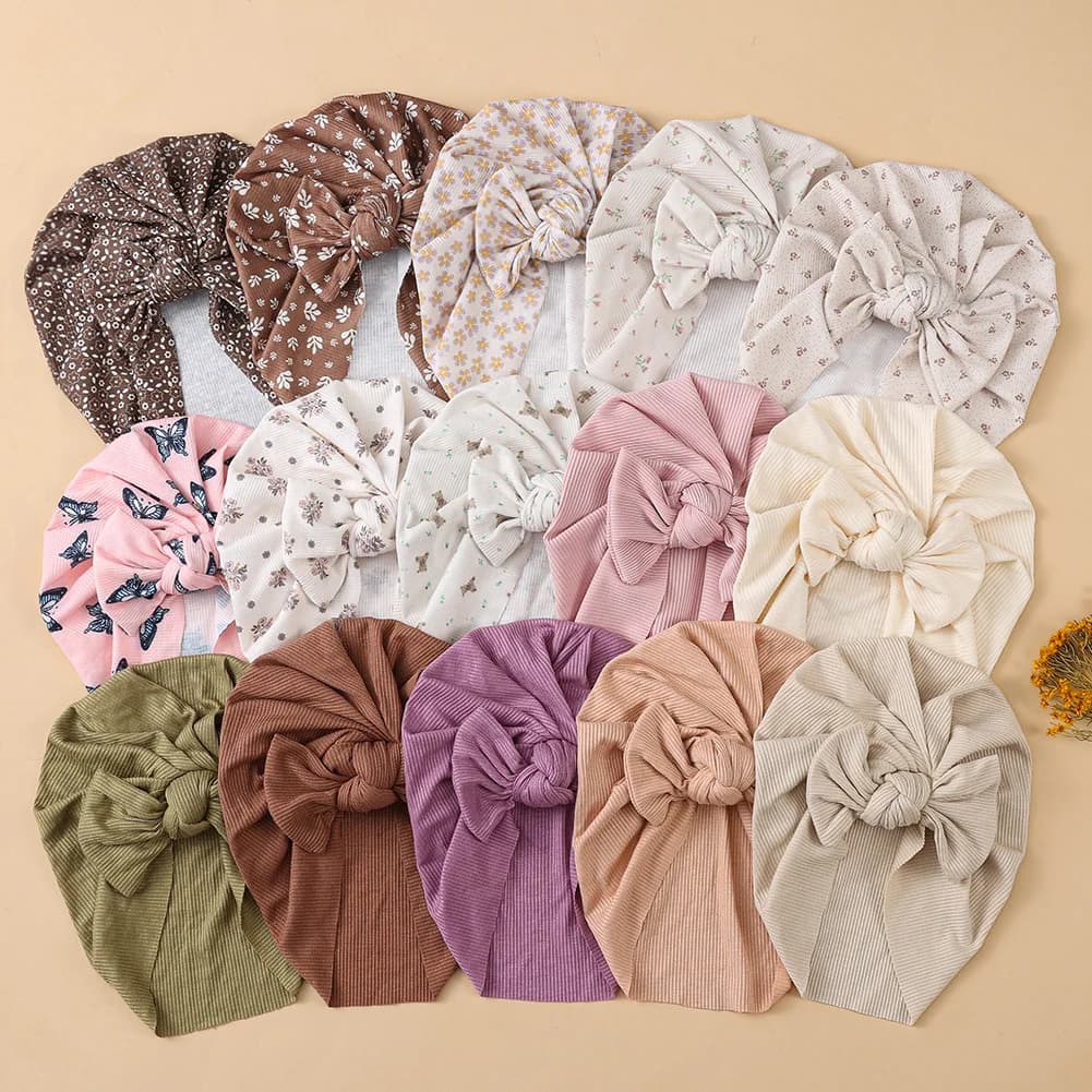 3 pièces/lot bébé garçons filles fleur imprimé bébé inde Turban chapeaux doux cheveux arcs Top noué 