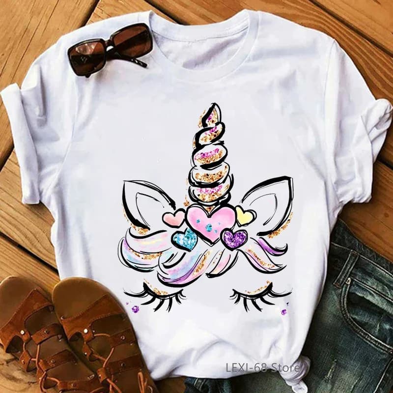 Vous êtes magique lettre impression T-Shirt femmes Kawaii licorne fille graphique T-Shirt Femme fleu