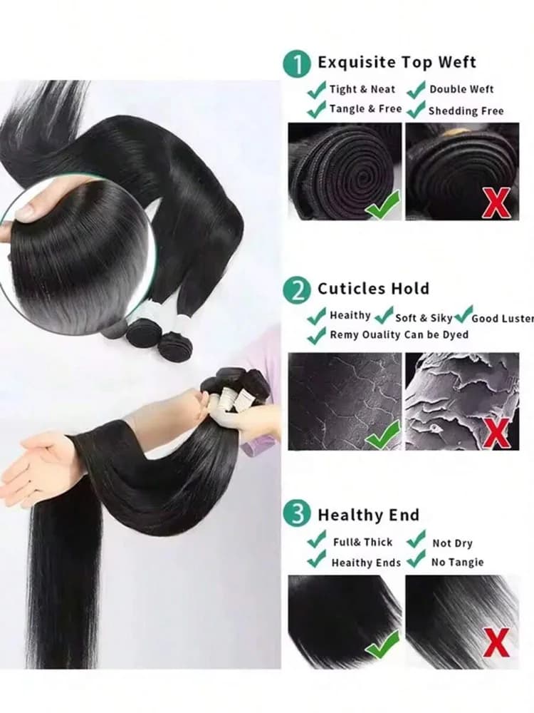 42 pouces paquets os droit brésilien cheveux humains paquets Extensions brutes Tissage pour les femm