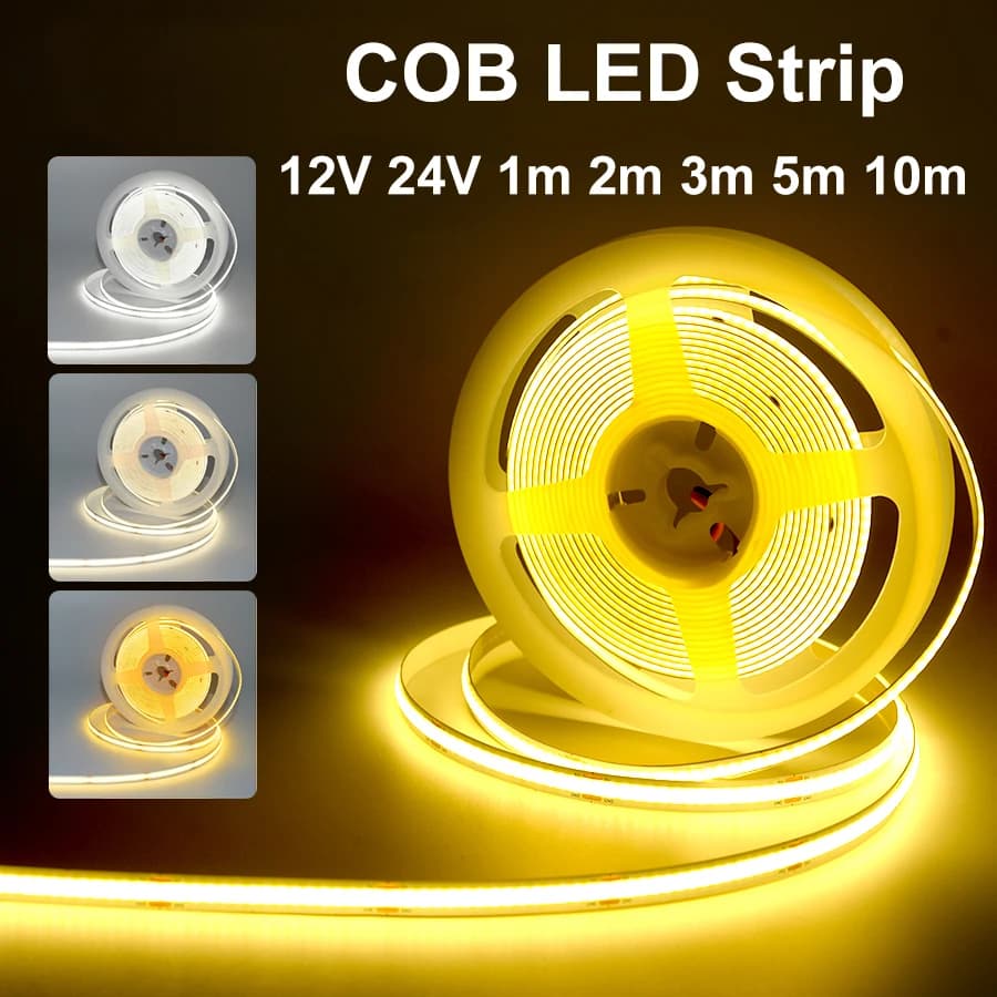 Bande lumineuse LED COB 12V 24V 10M 5M 3M 2M 1M 320LED s/M, bande LED Flexible haute densité 3000K 4