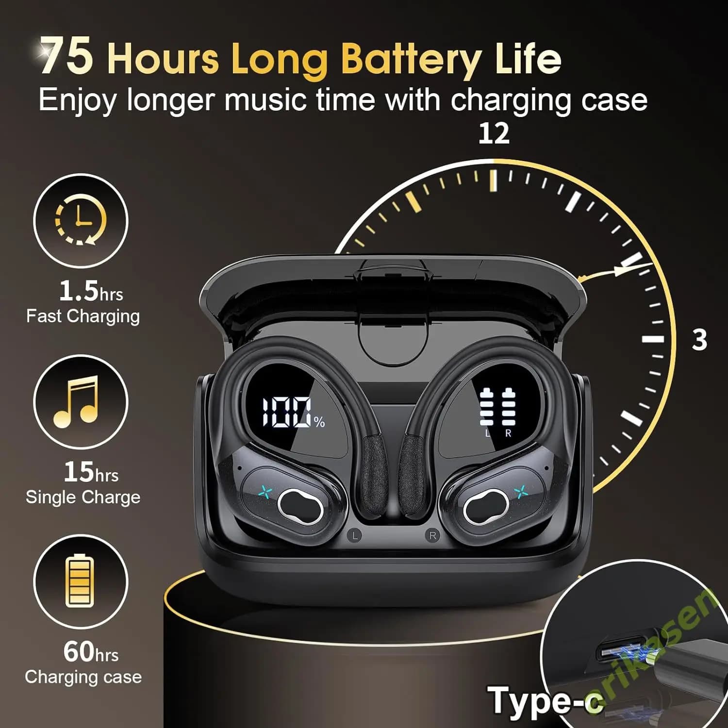 Bluetooth 5.3 casque 2024 écouteurs sans fil 75 heures Sport Bluetooth écouteur avec suppression de 