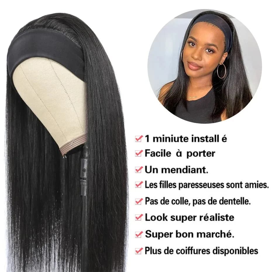 Perruque lisse brésilienne Sophia pour femme, cheveux humains, sans colle, densité 180%, bling hair,