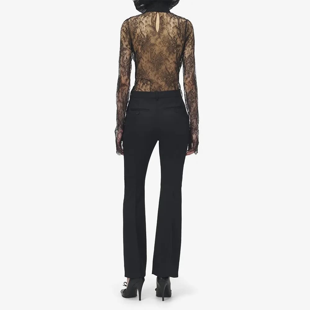 TWOTWINSTYLE Chemise chic en dentelle noire à empiècements pour femme, col rond, manches longues, am