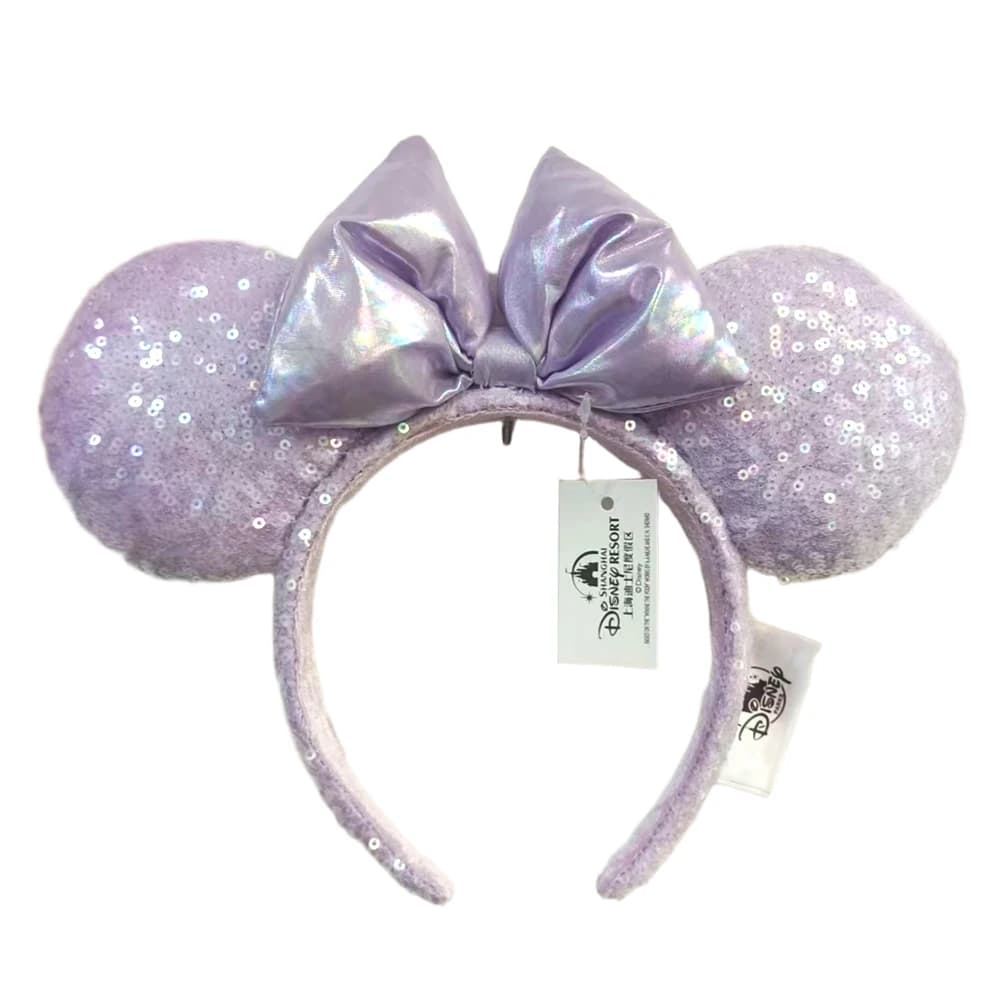 Bandeau oreilles Disney Minnie Mouse avec nœud à paillettes violettes, cerceau pour cheveux Cosplay 