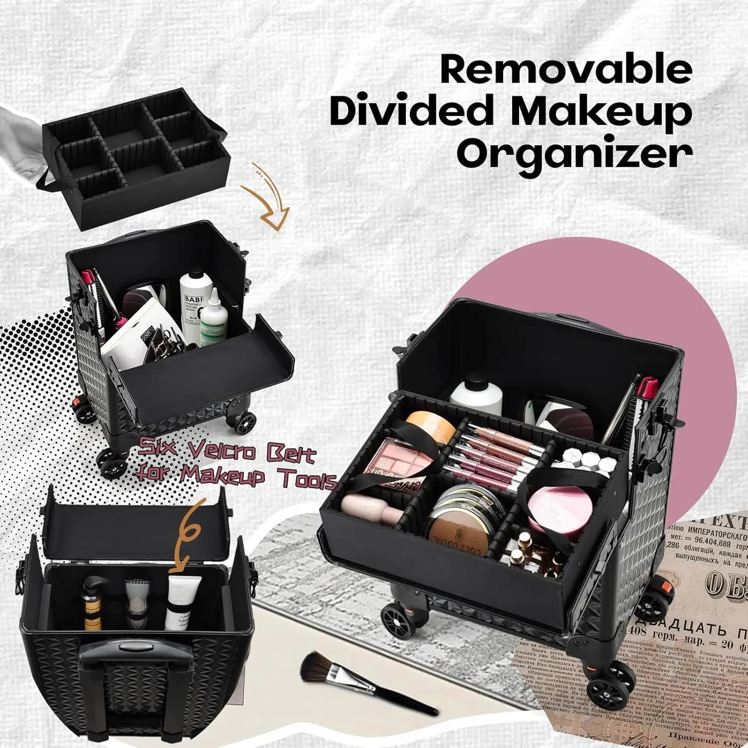 Trousse de maquillage professionnelle sur roulettes, trousse à cosmétiques extra large, trousse de m