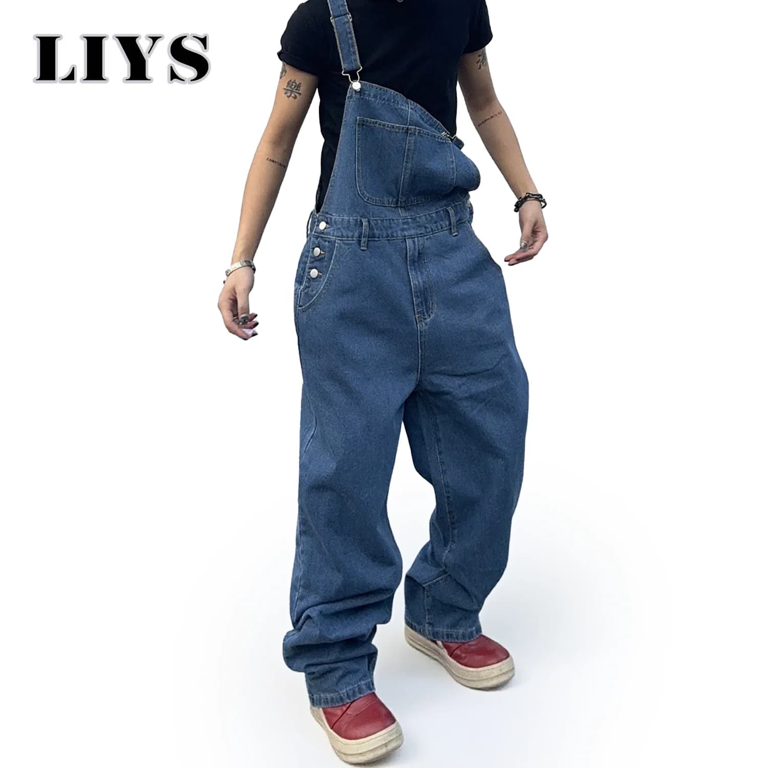 Salopette pour hommes Denim bretelles Simple Baggy jean hommes rue décontracté solide taille moyenne