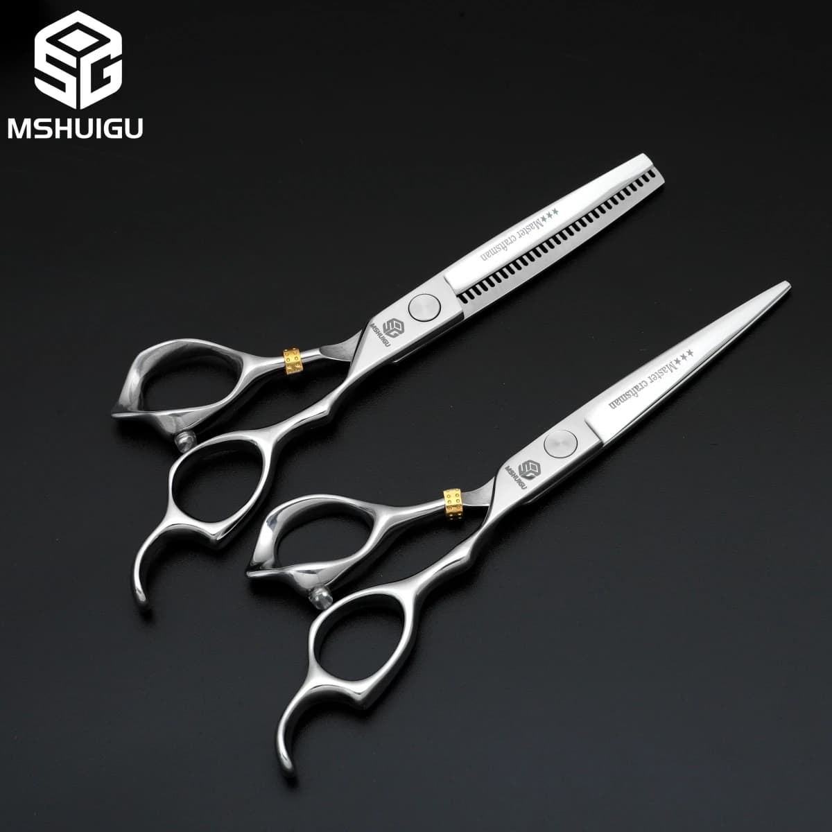 MSHUIGU – ciseaux de barbier professionnels de 6 pouces, en acier inoxydable 440C, lame inversée, ci