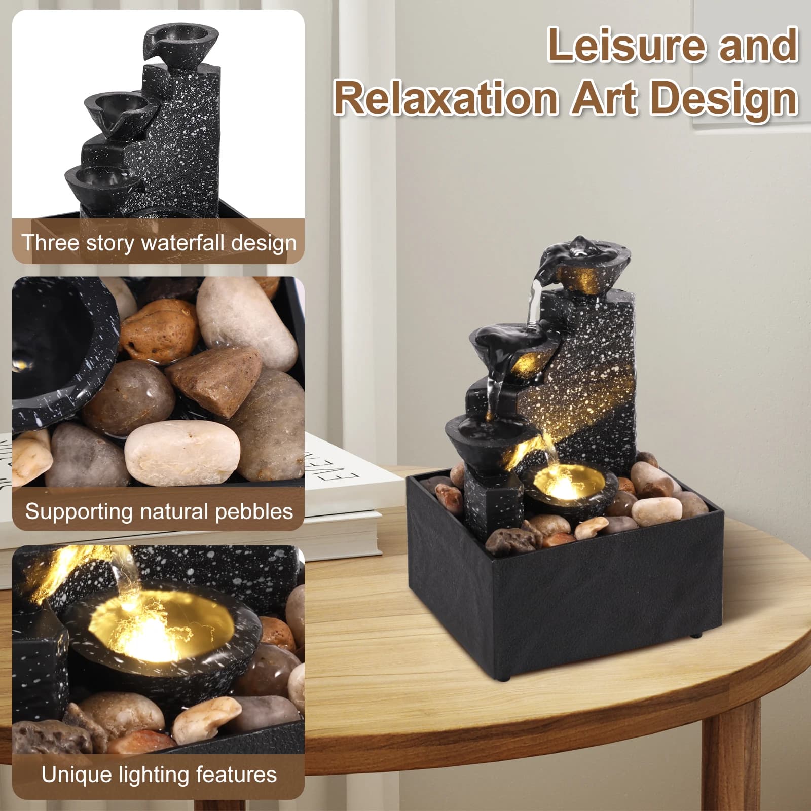 Cascade de table, décoration de maison, Relaxation, méditation, fontaine de bureau avec lumières dou