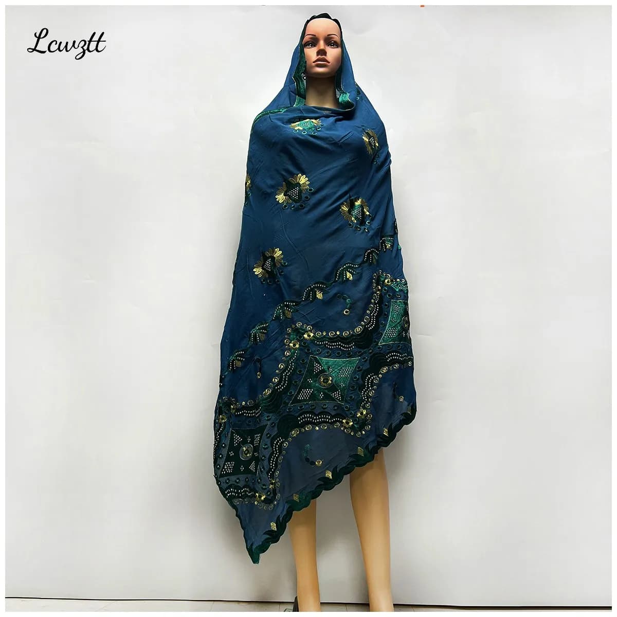 Foulard en tissu de coton pour femmes musulmanes africaines, grande taille, processus de broderie, l