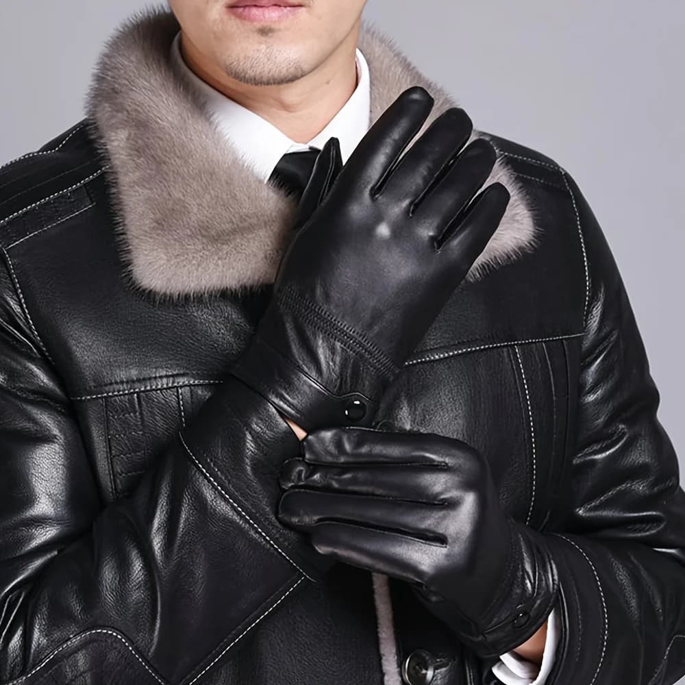 BISON DENIM gants en cuir de mouton véritable pour hommes automne hiver coupe-vent chaud polaire écr