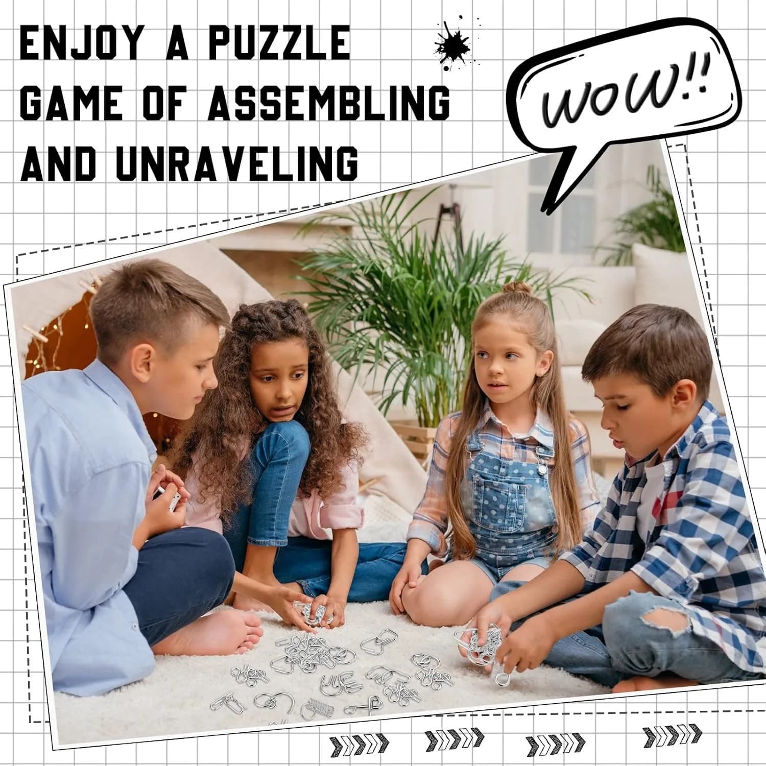 Ensemble de Puzzle en fil métallique, casse-tête, Test de qi, démêlant, lien en fer, déverrouillage,