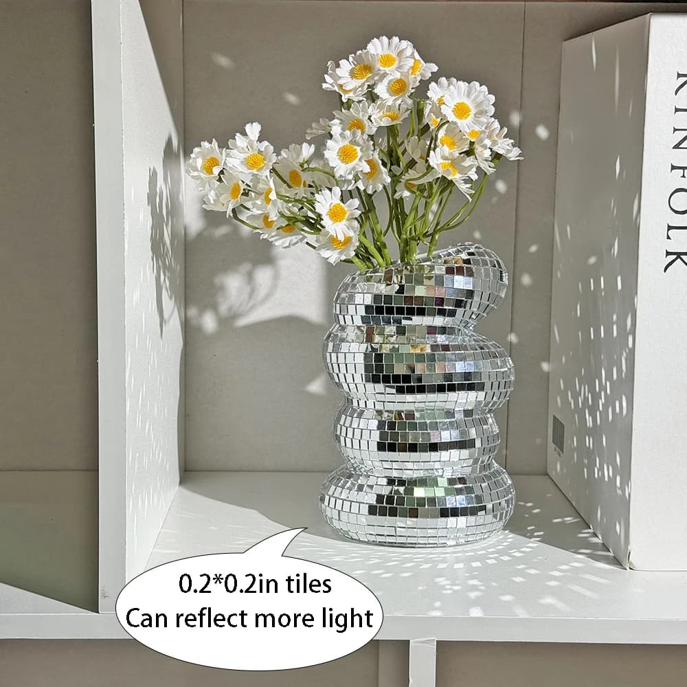 Vase boule Disco spirale, carreaux de verre uniques, bouteille de fleur, jardinière boule Disco, Vas