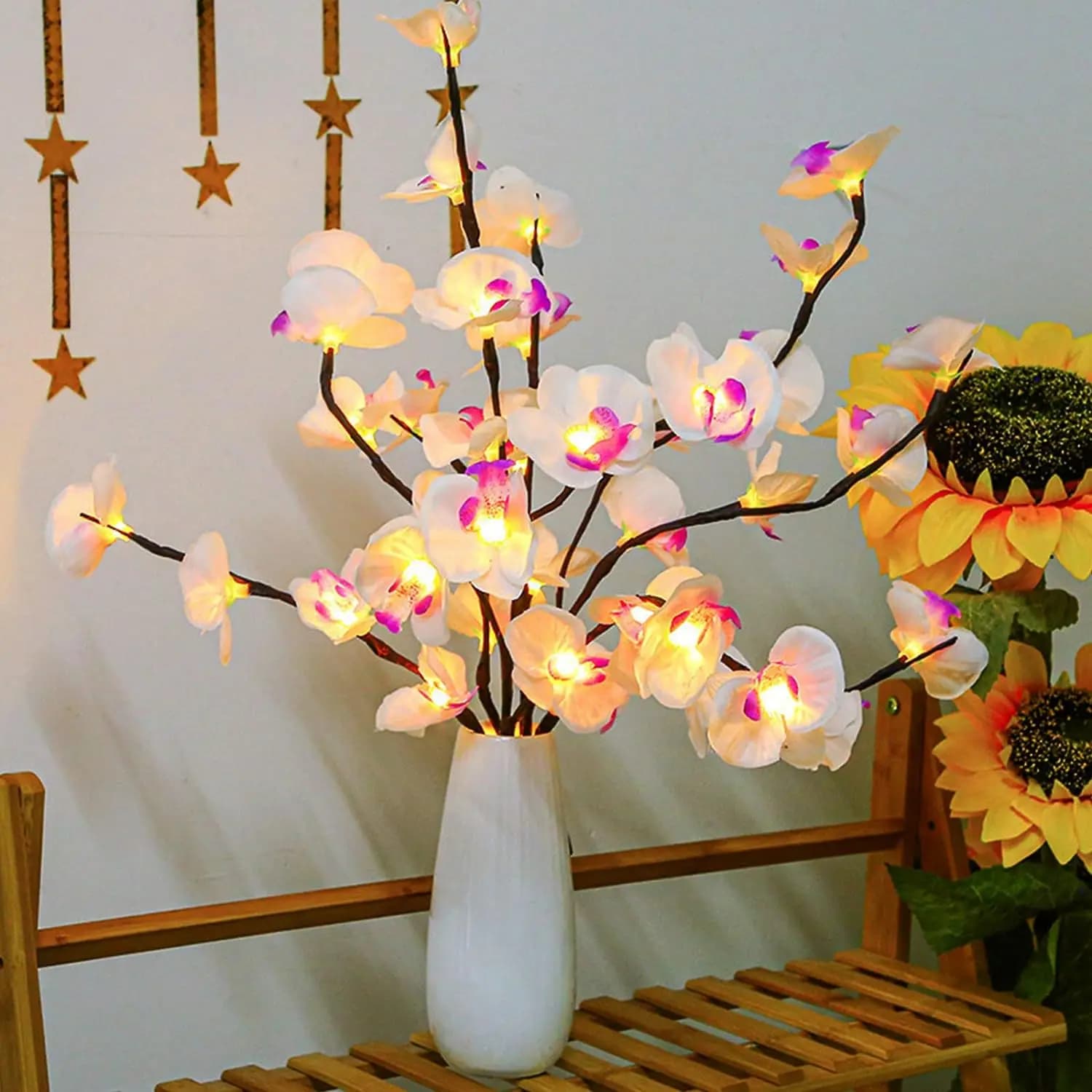 1 paquet blanc et violet papillon orchidée arbre lumière LED lumières alimenté par batterie arbre la