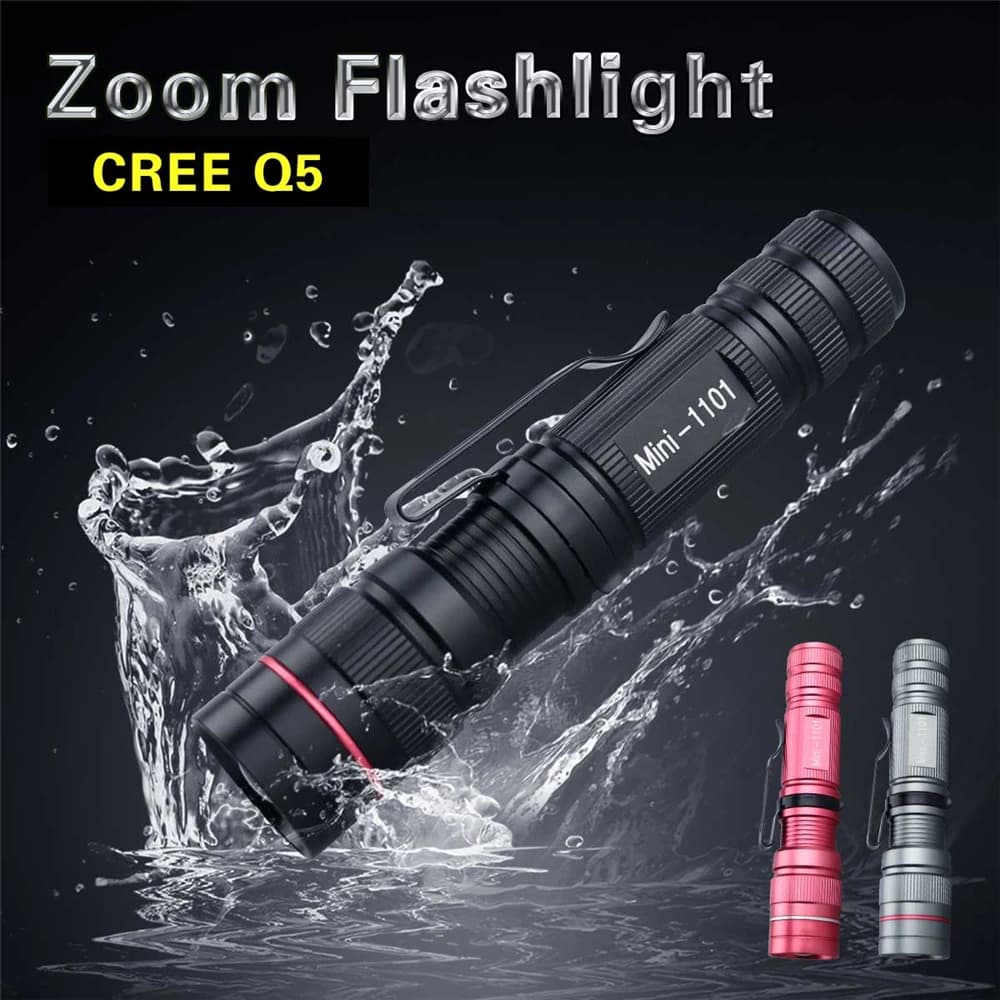 Mini lampe de poche LED Q5, Zoom réglable, torche Portable, 3 Modes, étanche, pour Camping en plein 