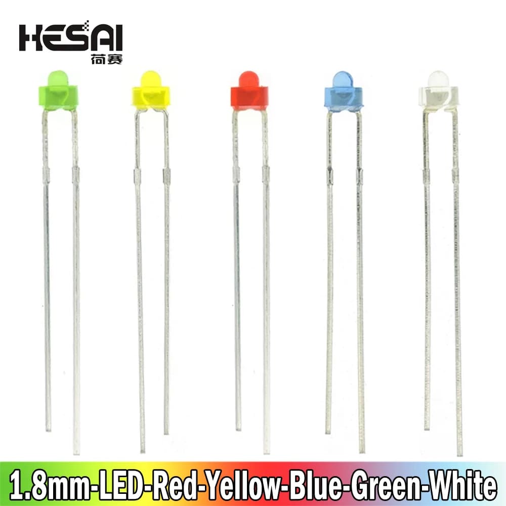100 PCS/lot 1.8mm Diode LED lumière diffusée Kit assorti vert bleu blanc jaune rouge composant brico