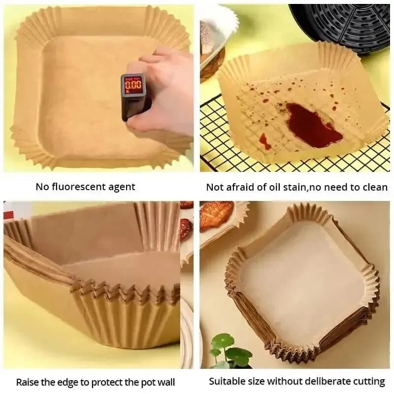 Papier antiadhésif pour friteuse à air de poulet, papiers de cuisson ronds, doublures en papier, acc