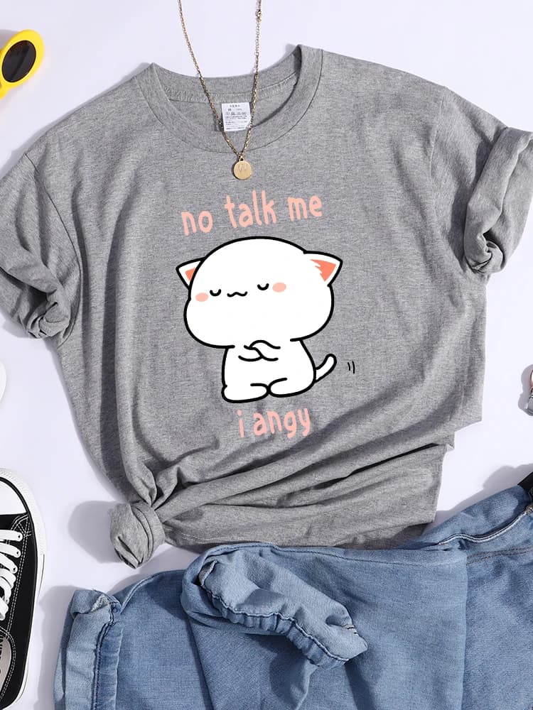 No Talk Me I Angy Arrogant Cat Kawaii T-Shirt femmes mode rue haut court Hip Hop Cool vêtements été 