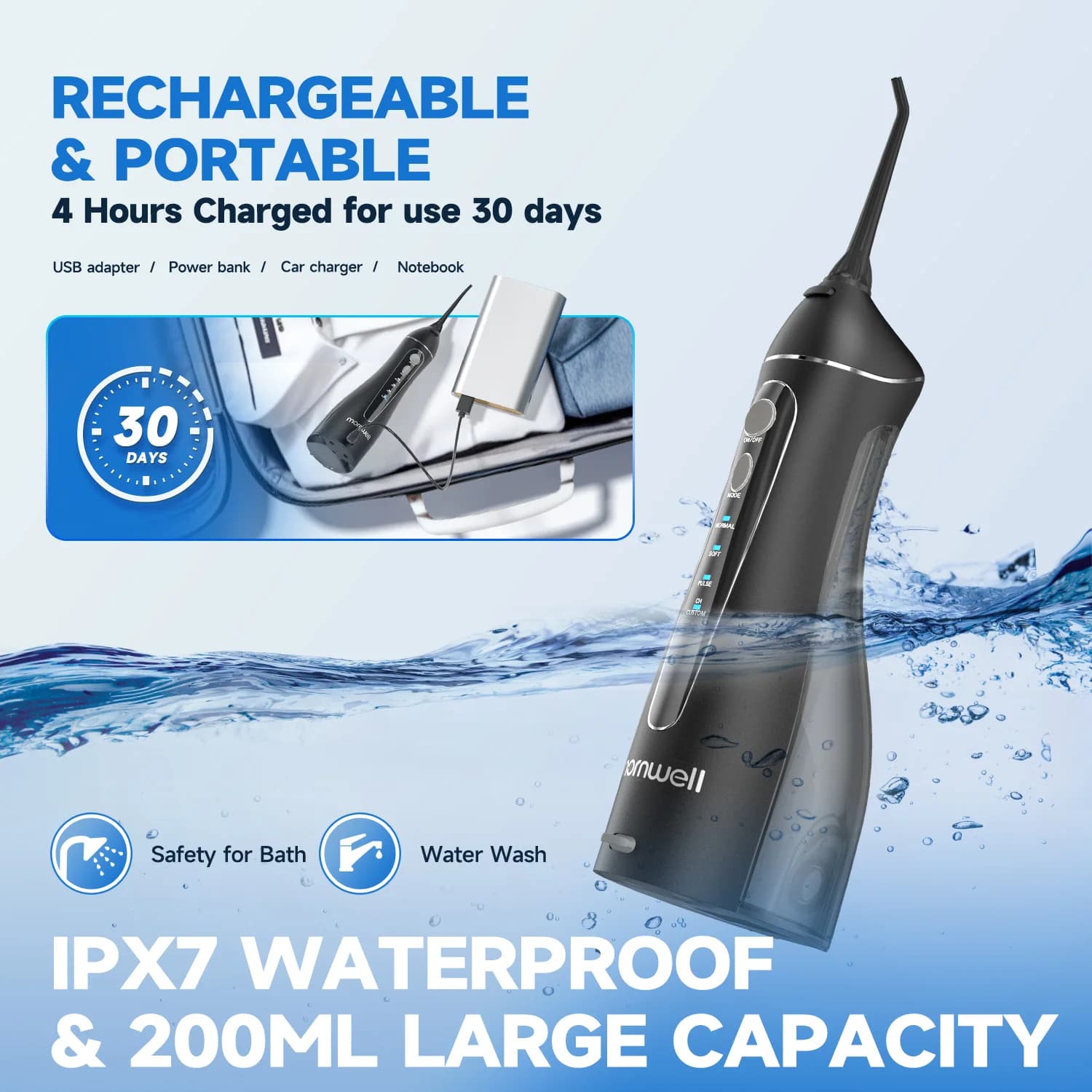 Fil dentaire Portable F18, 4 Modes, Rechargeable par USB, 4 buses, Jet d'eau Oral, réservoir d'eau d