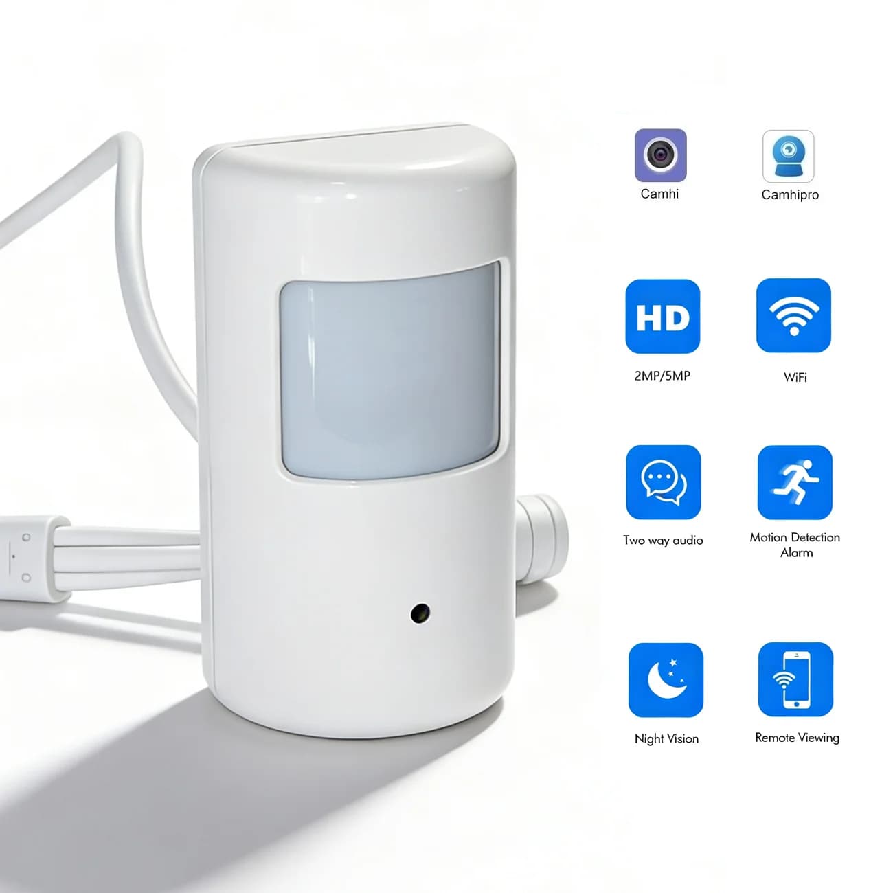 Camhi Mini Caméra IP WiFi sans fil de style PIR pour la sécurité domestique, vision nocturne IR 940n