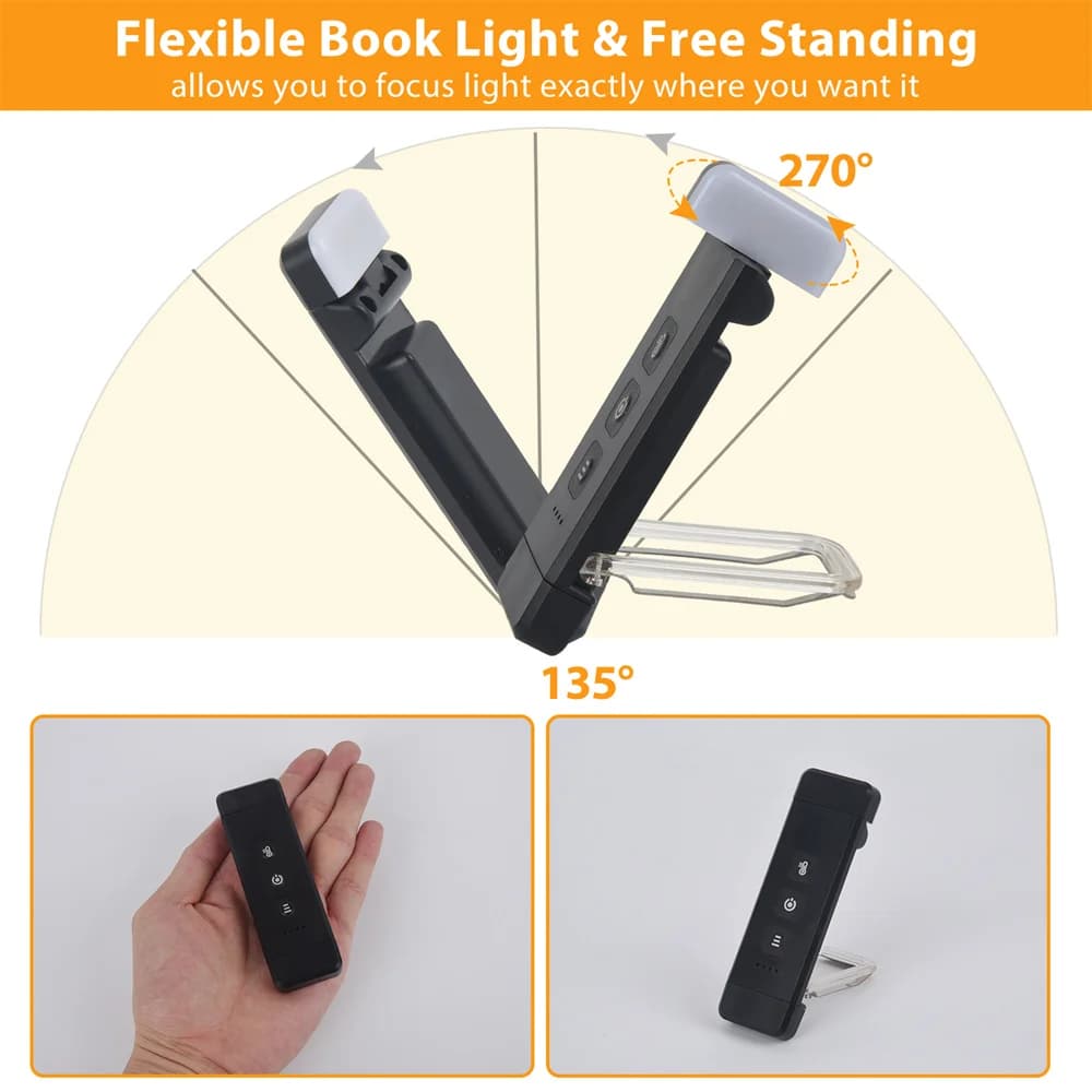 Lampe de lecture LED aste USB avec minuterie, marque-page à clipser, mini lampe de lecture, lampe de