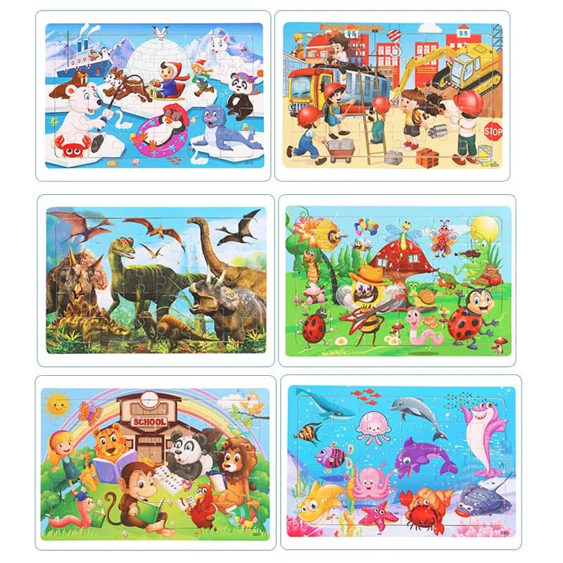 Nouveaux puzzles en bois de 30 pièces, animaux de dessin animé, trafic, tangram, puzzle 3D en bois, 